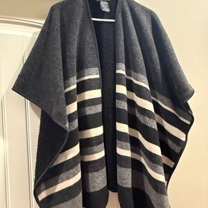 Striped Black and White Poncho Ike Behar